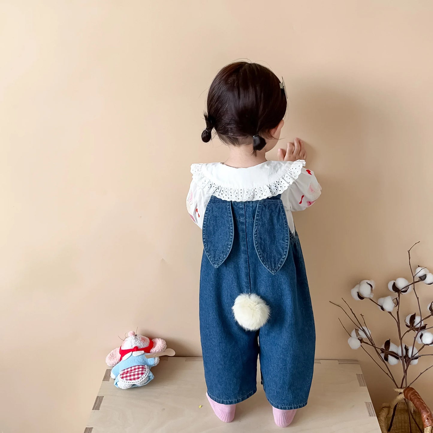 Baby Girl Sleeveless Denim Jumpsuit - Cute Rabbit Ear Romper for 0-24M