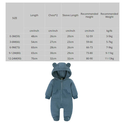 Winter Hooded Bear Romper – Warm Infant Outfit for Boys & Girls 0-24M