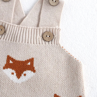 Autumn Winter Baby Knitted Cotton Overalls - Fox Pattern Jumpsuit for Boys & Girls