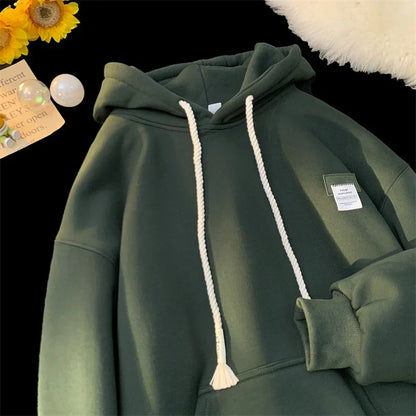 Autumn Solid Color Hooded Sweatshirts for Men & Women – Y2K Streetwear Fleece Pullover