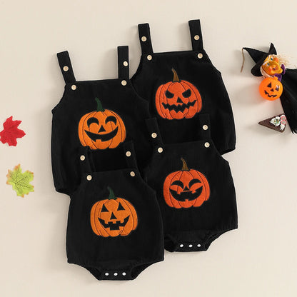 2024 Baby Girls Boys Pumpkin Print Rompers Sleeveless Halloween Bodysuits