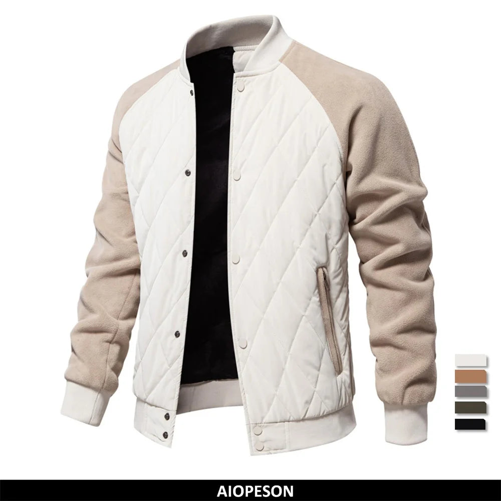 Men's Patchwork Fleece-Lined Baseball Bomber Jacket | Winter Warm Outwear Coat