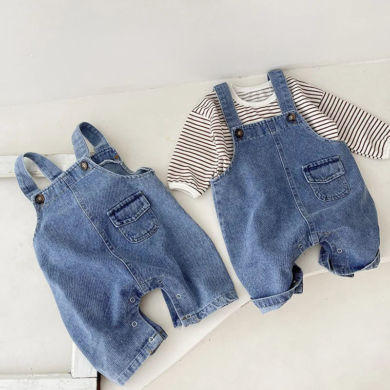 Baby Girl Sleeveless Denim Jumpsuit - Cute Pocket Romper for Newborns & Toddlers