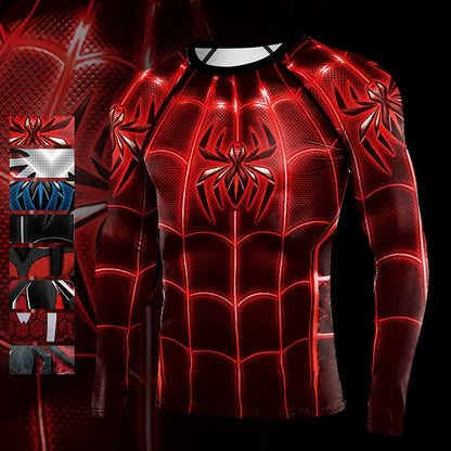 Men's Compression T-Shirt – Long Sleeve Spider Print Fitness Gym Top