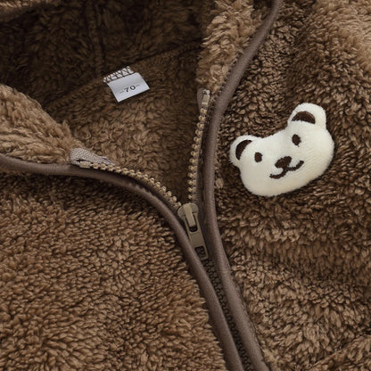 Hooded Baby Coat - 3D Bear Fuzzy Jacket for Boys & Girls, Winter Fleece Zipper Outerwear