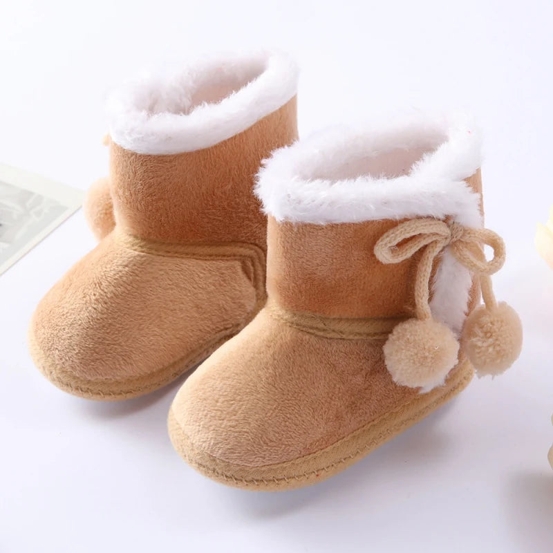 Autumn Winter Baby Fur Snow Boots Soft Sole Cotton Shoes for Newborns 0-18M